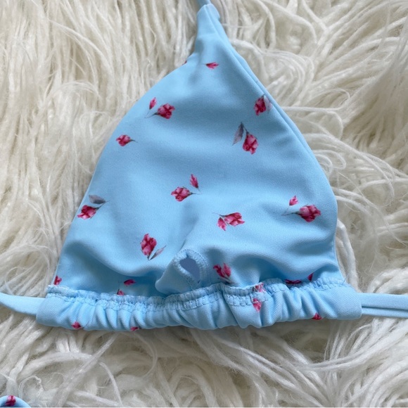 SOLY HUX 3 Piece Triangle Bikini Set with Mesh Cover Up Beach Skirt Blue Floral - Picture 8 of 11